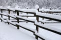 Full filled snowy horse corral at abandoned ranch