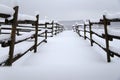 Full filled snowy winter ranch without horses rural scene Royalty Free Stock Photo