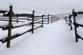 Full filled snowy winter ranch without horses rural scene Royalty Free Stock Photo