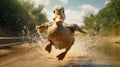 Full Flying Action Duck In Cinema4d Rendered Style Royalty Free Stock Photo