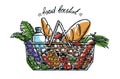 Full food basket. Grocery concept vector illustration