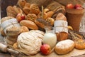 Full frame assorted European breads in rustic style