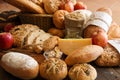 Full frame assorted European breads in rustic style