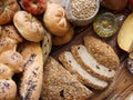 Full frame assorted European breads in rustic style