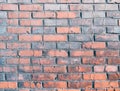 The wall  made of old red bricks  darkened by old age. Ancient vintage brick wall background. Brick wall backdrop Royalty Free Stock Photo