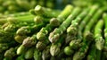 Full frame close-up of bunches of asparagus. Generative AI Royalty Free Stock Photo