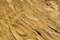 Full frame close up of countless wildly scattered wheel tracks in sand of construction site - Germany