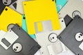 Full Frame Close up of 3.5 Inch Floppy disks for background. Retro digital storage technology. Royalty Free Stock Photo