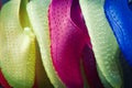 Full frame colorful pairs of slip-on water shoes background