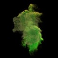 Explosion of powder and smoke of color light green and dark blue on a black background Royalty Free Stock Photo