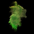 Explosion of powder and smoke of color light green and dark blue on a black background Royalty Free Stock Photo