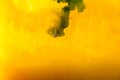 full frame image of mixing of yellow and green paints splashes in water
