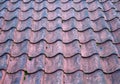 Full frame image of traditional old terracotta curved overlapping pantile roof tiles
