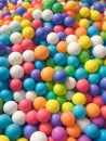Full frame of multicolored plastic balls in the ball pit (ball crawl). Lots of colorful balls. Royalty Free Stock Photo