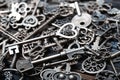 Full frame photo of the various antique keys Royalty Free Stock Photo