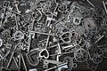 Full frame photo of the various antique keys Royalty Free Stock Photo