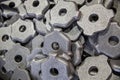 Full frame pile of gray steel forgings after shot blasting - close-up natural heavy industrial pattern with selective focus Royalty Free Stock Photo