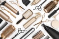 Full frame of professional hair dresser tools on white background Royalty Free Stock Photo