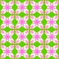 Seamless Illustrated Pink Flower with Green Leaves Patterns