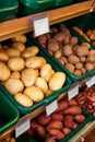 Full Frame Shot Of Fresh Potatoes Displayed In Organic Farm Shop