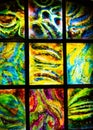 Full Frame Shot Of Multi Colored Stained Glass Window. Colorful stained glass. Colorful, unusual background. Royalty Free Stock Photo