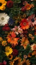 Full frame of various natural flowers. Hyper-realistic.