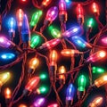 Full frame of various sized different colored electrical Christmas lights