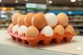 eggs in plastic box in the supermarket. ai generated