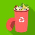 A full garbage can with waste. Rubbish and Ecology single icon in flat style vector symbol stock illustration web.