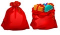 Full gift open and closed santa claus red bag Royalty Free Stock Photo