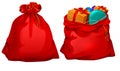 Full gift open and closed santa claus red bag