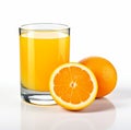Full glass with orange juice isolated on white background. Healthy refreshing summer juice drink with orange fruit. Generative AI