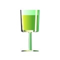 Full glass shot with green alcoholic drinks, illustration, isolated absinthe