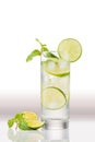 Full glass of water with lemon and mint isolated on white background Royalty Free Stock Photo