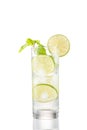 Full glass of water with lemon and mint isolated on white background Royalty Free Stock Photo