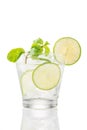 Full glass of water with lemon and mint isolated on white background. Royalty Free Stock Photo