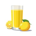 Full glass of yellow freshly squeezed lemon juice. Isolated vector summer drink for flat design Royalty Free Stock Photo