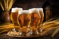 beer pub lager gold alcohol pint beverage foam drink glass. Generative AI. Royalty Free Stock Photo