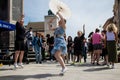 Full Gospel Church Christian Community evangelist female dancing with an umbrella in Warsaw, Poland - May 28, 2023