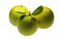 Full green lemons and leaf isolated on a white background with clipping path Royalty Free Stock Photo