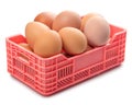 Full grocery box with eggs isolated on white background, concept