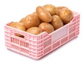 Full grocery vegetable box with potato on white backgro