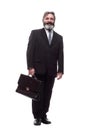Bearded business man with a leather briefcase. isolated on a white Royalty Free Stock Photo