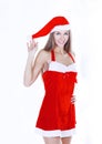 In full growth.beautiful young woman in Christmas suit. Royalty Free Stock Photo