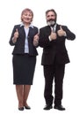 Businessman and businesswoman showing thumbs up. isolated on a white Royalty Free Stock Photo