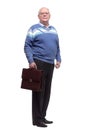 in full growth. confident senior man with a leather briefcase Royalty Free Stock Photo