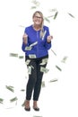 In full growth. happy elderly woman with dollar bills.