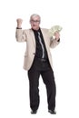 in full growth. happy intelligent man with banknotes. Royalty Free Stock Photo