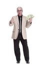 in full growth. happy intelligent man with banknotes. Royalty Free Stock Photo