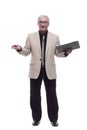 in full growth. Mature intelligent man with a clipboard. Royalty Free Stock Photo